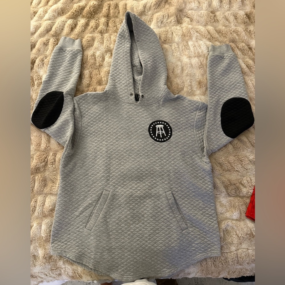 Barstool Sports Gray Quilted Hoodie with Black Elbow Patches